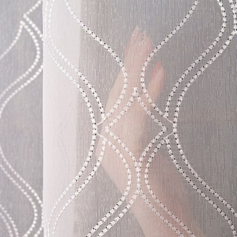 Firanka haftowana ze wzorem pasowym, wysokość 280cm, kolor 001 biały 343980/955/001/280000/1