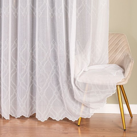 Firanka haftowana ze wzorem pasowym, wysokość 280cm, kolor 001 biały 343980/955/001/280000/1