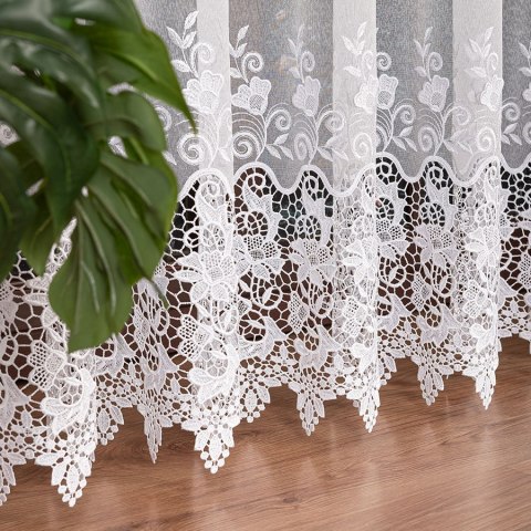 Firanka z aplikacją na markizecie ze wzorem pasowym, wysokość 250cm, kolor 001 biały 123625/433/001/000250/1 Firanka z aplikacją na markizecie ze wzorem pasowym, wysokość 250cm, kolor 001 biały 123625/433/001/000250/1
