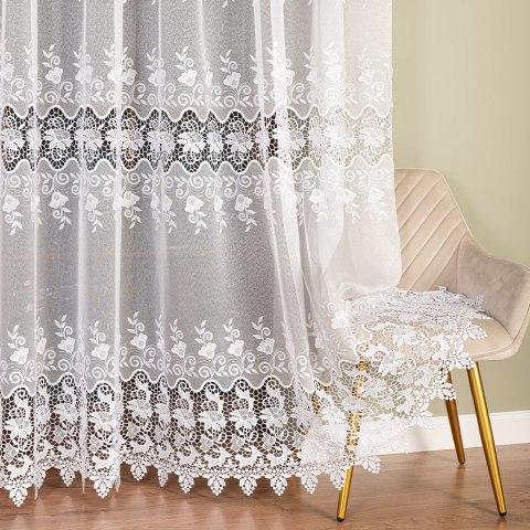 Firanka z aplikacją na markizecie ze wzorem pasowym, wysokość 250cm, kolor 001 biały 123625/433/001/000250/1 Firanka z aplikacją na markizecie ze wzorem pasowym, wysokość 250cm, kolor 001 biały 123625/433/001/000250/1