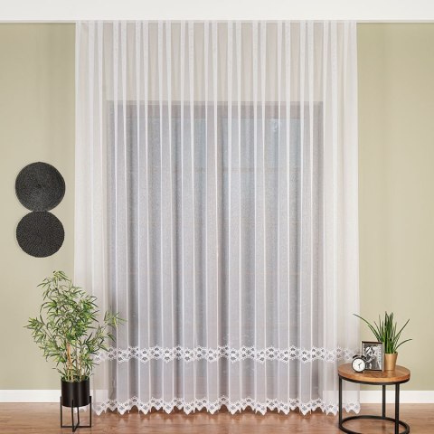 Firanka z aplikacją ze wzorem pasowym na markizecie z połyskiem, wysokość 280cm, kolor 001 biały 112860/433/001/000280/1 Firanka z aplikacją ze wzorem pasowym na markizecie z połyskiem, wysokość 280cm, kolor 001 biały 112860/433/001/000280/1