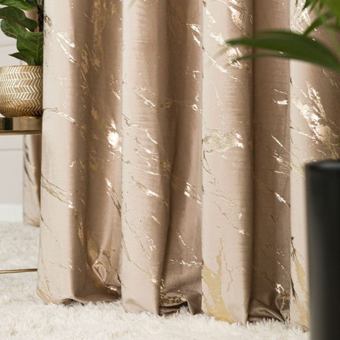 MARMA Zasłona gotowa na taśmie, szerokość 140cm x wysokość 250cm, kolor 001 ciemny beżowy ze złotym nadrukiem na VELVI TD0033/ZG MARMA Zasłona gotowa na taśmie, szerokość 140cm x wysokość 250cm, kolor 001 ciemny beżowy ze złotym nadrukiem na VELVI TD0033/ZG