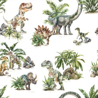 DINOZAURY Tkanina dekoracyjna typu MILAS, szerokość 165cm, kolor 001 biały D00304/MIL/001/165000/1
