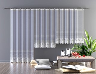 Firanka żakardowa ze wzorem pasowym, wysokość 140cm, kolor biały 001 652385/000/001/000140/1