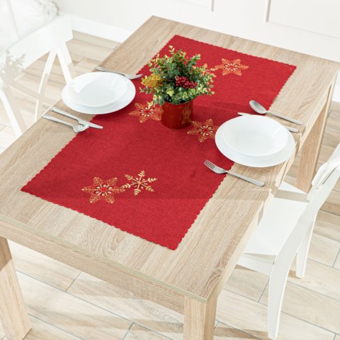 BŁYSZCZĄCE ŚNIEŻYNKI Bieżnik z haftem, szerokość 40cm x wysokość 140cm, kolor 003 czerwony 640010/KSP/C03/040140/1