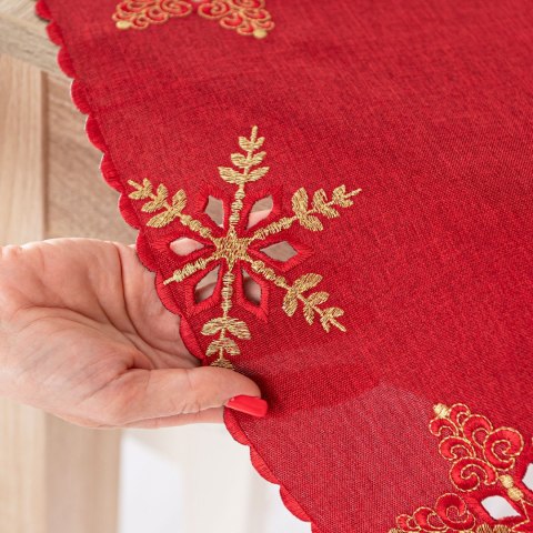BŁYSZCZĄCE ŚNIEŻYNKI Bieżnik z haftem, szerokość 40cm x wysokość 140cm, kolor 003 czerwony 640010/KSP/C03/040140/1
