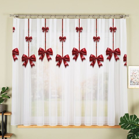 BROKATOWA KOKARDA Firanka z ołowianką WOAL, wysokość 157cm, kolor 001 biały DBN333/WOA/001/000157/1