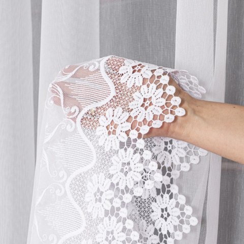 Firanka z aplikacją, wysokość 280cm, kolor 001 biały 113106/768/001/000280/1