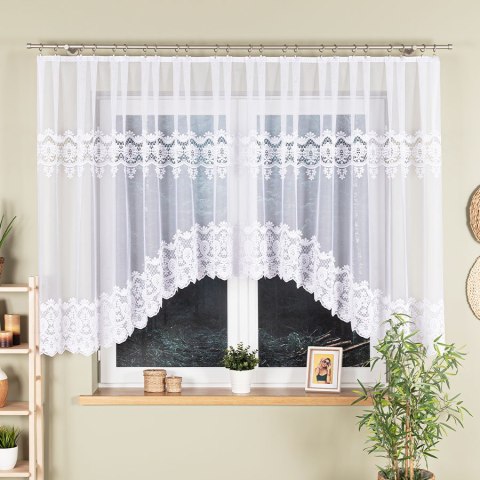 DARIA Firanka żakardowa odpasowana, szerokość 400 x wysokość 140cm, kolor 001 biały 018982/FOL/001/000142/1