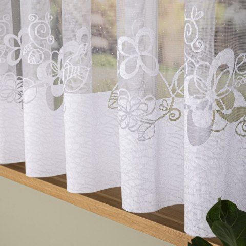 Firanka żakardowa ze wzorem na samym dole, wysokość 155cm, kolor 001 biały 107199/000/001/000155/1