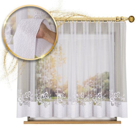 Firanka żakardowa ze wzorem na samym dole, wysokość 155cm, kolor 001 biały 107199/000/001/000155/1