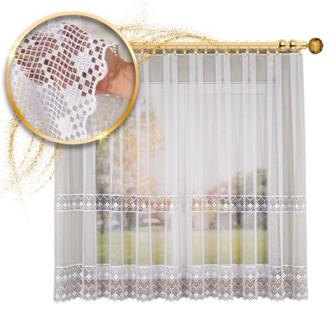 Firanka z aplikacją pasowa, wysokość 175cm, kolor 001 biały 009422/433/001/000175/1