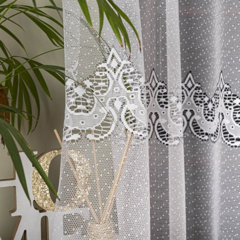 Firanka żakardowa ze wzorem pasowym, wysokość 250cm, kolor 001 biały 361270/000/001/000250/1
