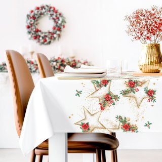 ZŁOTE GWIAZDY Tkanina dekoracyjna OBRUSOWA NINA WODOODPORNA, 160cm, kolor 001 biały DBN369/NIW/N01/160000/1