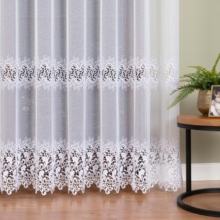 Firanka z aplikacją na markizecie ze wzorem pasowym, wysokość 280cm, kolor 001 biały 009393/433/001/000280/1