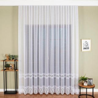 Firanka z aplikacją na markizecie ze wzorem pasowym, wysokość 280cm, kolor 001 biały 009393/433/001/000280/1