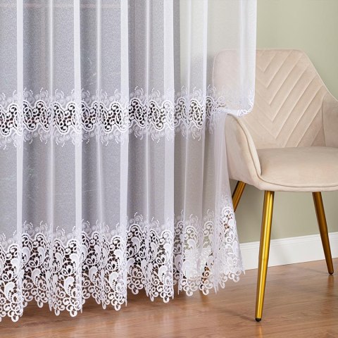 Firanka z aplikacją na markizecie ze wzorem pasowym, wysokość 280cm, kolor 001 biały 009393/433/001/000280/1