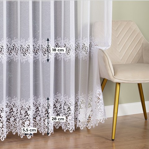 Firanka z aplikacją na markizecie ze wzorem pasowym, wysokość 280cm, kolor 001 biały 009393/433/001/000280/1