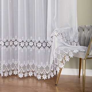 Firanka z aplikacją pasowa, wysokość 280cm, kolor 001 biały 012195/233/001/000280/1