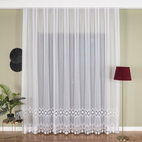 Firanka z aplikacją pasowa, wysokość 280cm, kolor 001 biały 012195/233/001/000280/1