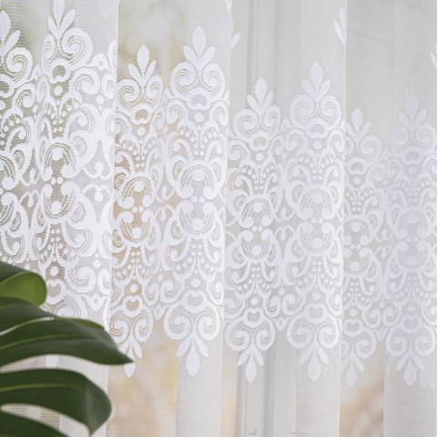 Firanka żakardowa ze wzorem pasowym, wysokość 155cm, kolor 001 biały 107628/000/001/000155/1