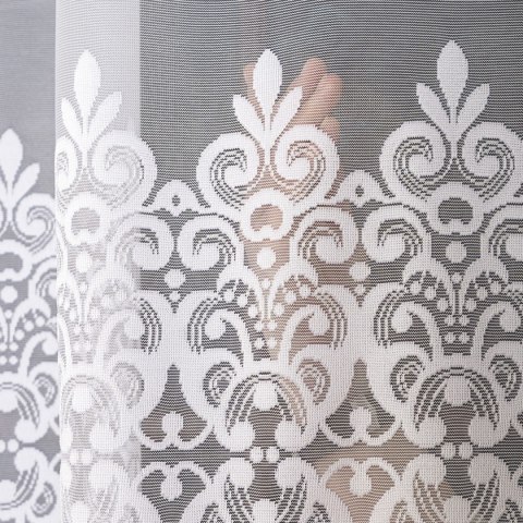 Firanka żakardowa ze wzorem pasowym, wysokość 155cm, kolor 001 biały 107628/000/001/000155/1