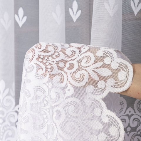Firanka żakardowa ze wzorem pasowym, wysokość 155cm, kolor 001 biały 107628/000/001/000155/1