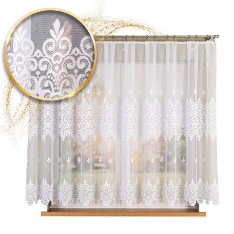 Firanka żakardowa ze wzorem pasowym, wysokość 155cm, kolor 001 biały 107628/000/001/000155/1