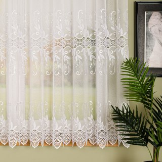 Firanka z aplikacją na markizecie ze wzorem pasowym, wysokość 160cm, kolor 001 biały 122467/433/001/000160/1