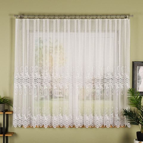 Firanka z aplikacją na markizecie ze wzorem pasowym, wysokość 160cm, kolor 001 biały 122467/433/001/000160/1