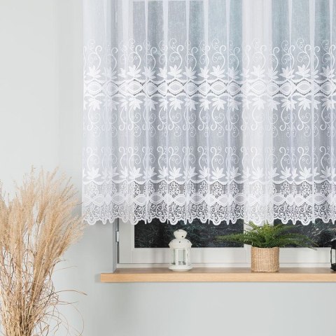 Firanka żakardowa ze wzorem pasowym, wysokość 140cm, kolor 001 biały 018960/000/001/000140/1