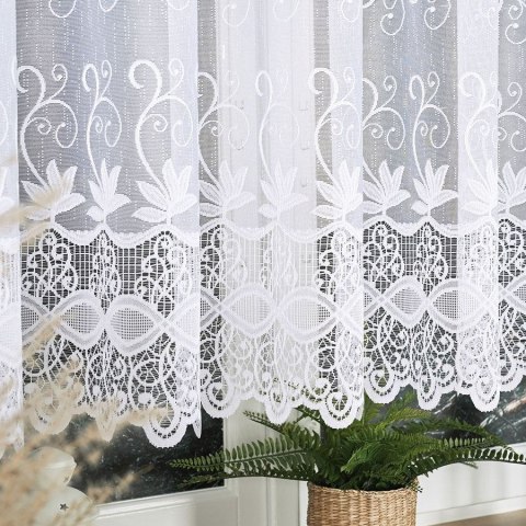 Firanka żakardowa ze wzorem pasowym, wysokość 140cm, kolor 001 biały 018960/000/001/000140/1