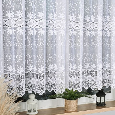 Firanka żakardowa ze wzorem pasowym, wysokość 140cm, kolor 001 biały 018960/000/001/000140/1