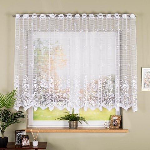 Firanka żakardowa ze wzorem pasowym, wysokość 140cm, kolor 001 biały 044330/000/001/000140/1