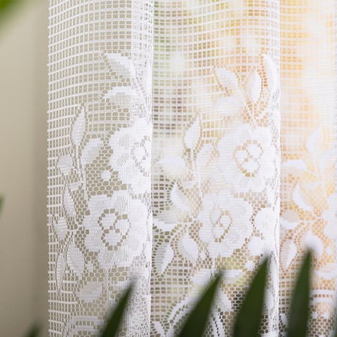 Firanka żakardowa ze wzorem pasowym, wysokość 140cm, kolor 001 biały 044330/000/001/000140/1