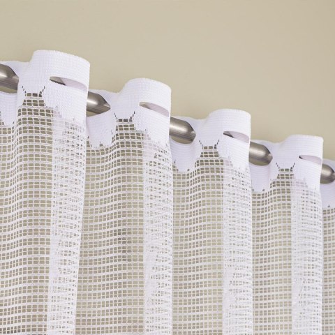 Firanka żakardowa ze wzorem pasowym, wysokość 140cm, kolor 001 biały 044330/000/001/000140/1