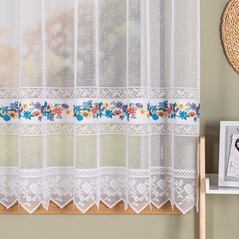 Firanka żakardowa ze wzorem pasowym, wysokość 160cm, kolor 621 z zielonym 007972/000/621/000160/1