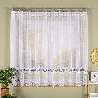 Firanka żakardowa ze wzorem pasowym, wysokość 160cm, kolor 621 z zielonym 007972/000/621/000160/1