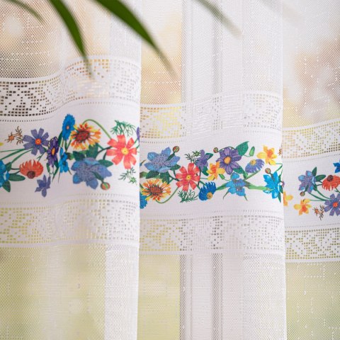 Firanka żakardowa ze wzorem pasowym, wysokość 160cm, kolor 621 z zielonym 007972/000/621/000160/1