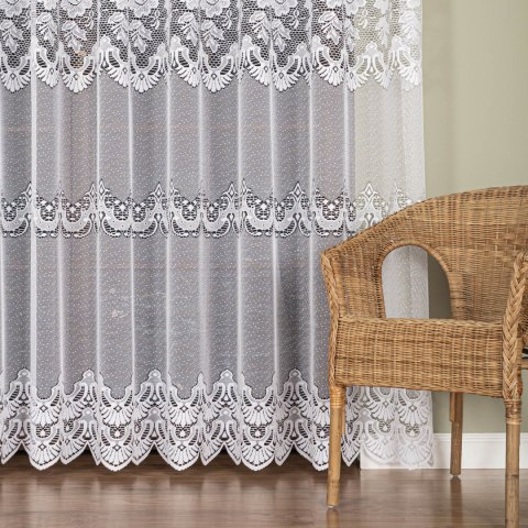 Firanka żakardowa ze wzorem pasowym, wysokość 300cm, kolor 001 biały 361270/000/001/000300/1