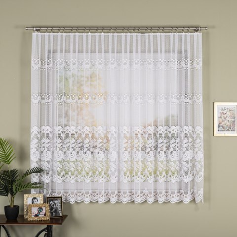 Firanka żakardowa ze wzorem pasowym, wysokość 170cm, kolor 001 biały 361270/000/001/000170/1