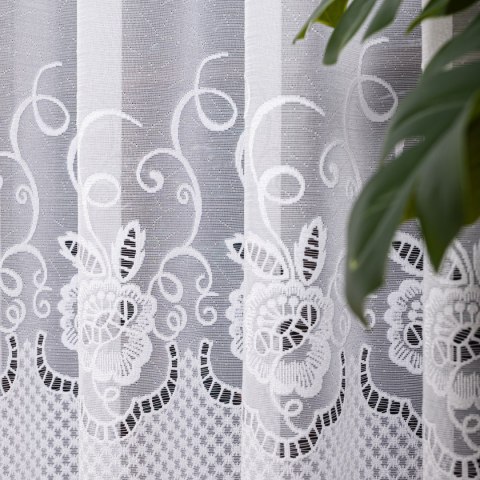 Firanka żakardowa ze wzorem pasowym, wysokość 250cm, kolor 001 biały 361710/000/001/000250/1