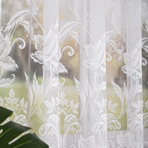 Firanka żakardowa ze wzorem po całości, wysokość 150cm, kolor 001 biały 049815/000/001/000150/1