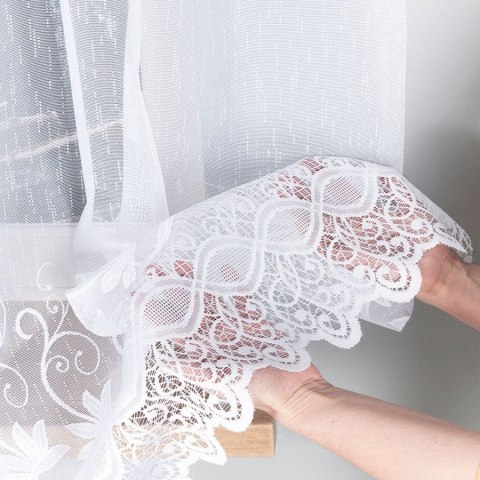 Zazdrostka żakardowa ze wzorem pasowym, wysokość 120cm, kolor 001 biały 018960/000/001/000120/1