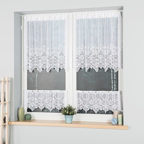 Zazdrostka żakardowa ze wzorem pasowym, wysokość 80cm, kolor 001 biały 018495/000/001/000080/1