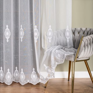 Firanka haftowana pasowa, wysokość 285cm, kolor 002 biały z szaro-białą nicią FH0030/768/002/000285/1