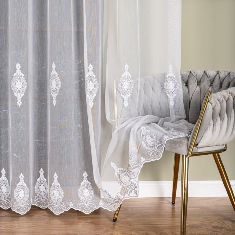 Firanka haftowana pasowa, wysokość 285cm, kolor 002 biały z szaro-białą nicią FH0030/768/002/000285/1