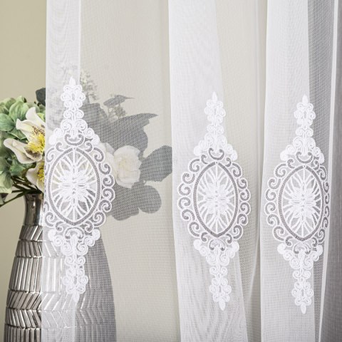 Firanka haftowana pasowa, wysokość 285cm, kolor 002 biały z szaro-białą nicią FH0030/768/002/000285/1
