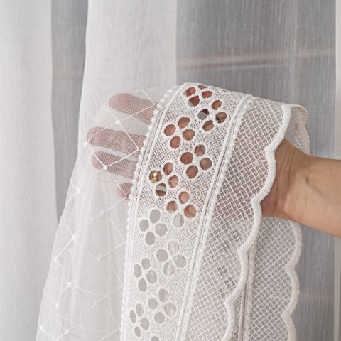 Firanka haftowana po całości, wysokość 285cm, kolor 012 kremowy FH0019/768/012/000285/1