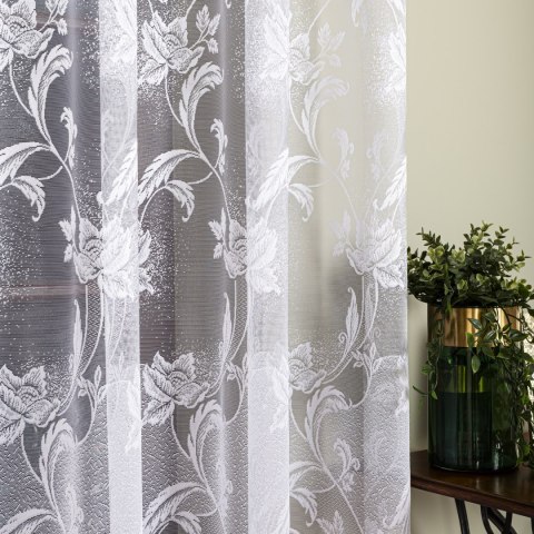 Firanka żakardowa ze wzorem po całości, wysokość 230cm, kolor 001 biały 049815/000/001/000230/1